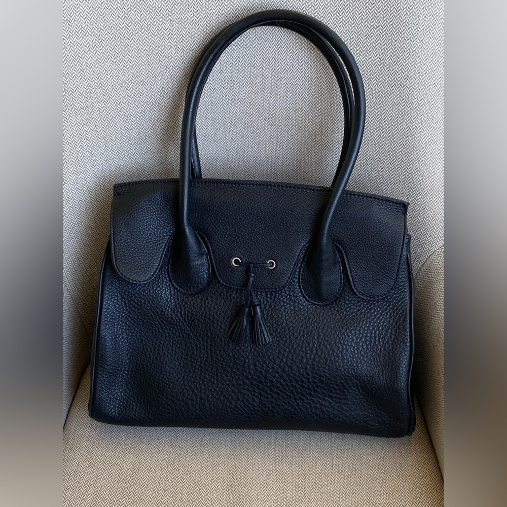 Brooks Brothers Black Pebble Leather Satchel Handbag